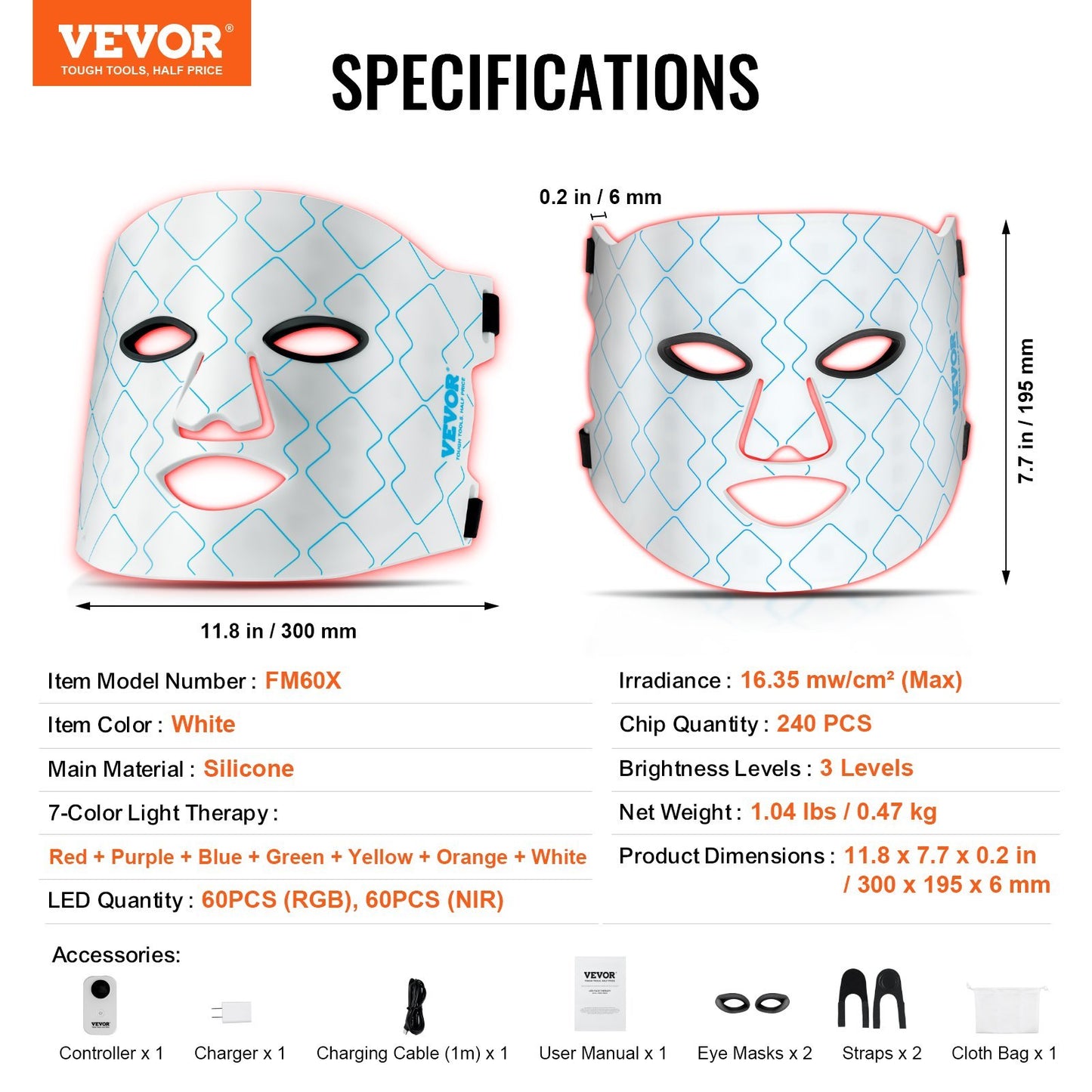 GlowWave™ LED Therapy Mask – 7 Colors + Deep Red 850nm